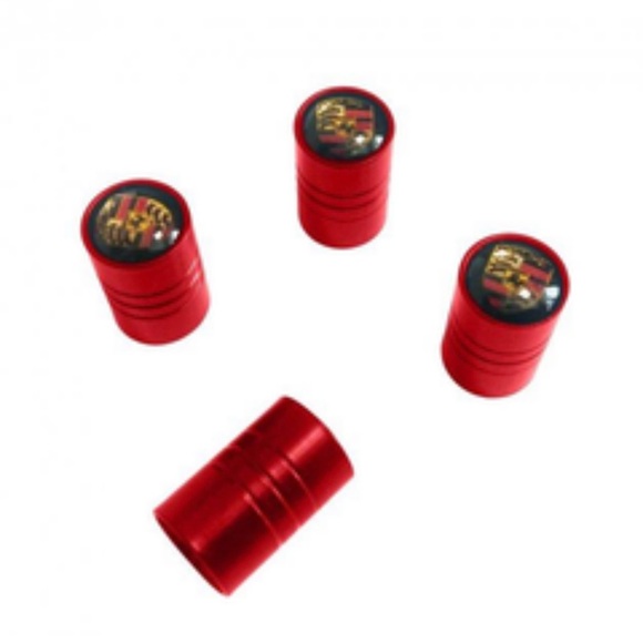 Porsche Tire Valve /Stem Cap Air Valve Caps Metal 4Pcs Tire Decoration cover red - Picture 2 of 3